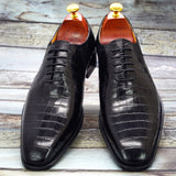 Luxury Mens Oxford Dress Shoes Genuine Leather Alligator Print Men's Shoes Handmade Lace Up Whole Cut Formal Wedding Suit Shoes