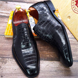 Luxury Mens Oxford Dress Shoes Genuine Leather Alligator Print Men's Shoes Handmade Lace Up Whole Cut Formal Wedding Suit Shoes