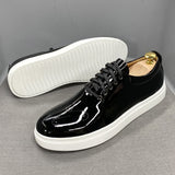 Hnzxzm Luxury High Quality Mens Casual Shoes Patent Leather Lace Up Autumn Brand Comfortable Flat Oxford Shoes for Men Trendy Sneaker