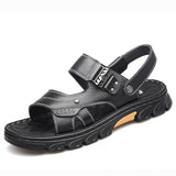 Hnzxzm New Summer Shoes Men Sandals Genuine Leather Flat Non-slip Summer Holiday Mens Beach Sandals Casual Male Footwear Black A4483