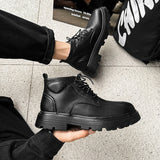 Hnzxzm New Fashion Shoes Men Boots Black Street Style Thick Sole Mens Ankle Boots Autumn Early Winter Male Footwear A4851