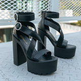 2022 Summer New Women's Sandals Sexy Waterproof Platform Cross Strap Buckle Chunky Heel High Heel Sandals Nightclub Shoes