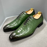 Italian Fashion Elegant Oxford Shoes for Men Genuine Cow Leather Crocodile Lace Up Formal Wedding Shoes Pointed Toe Dress Shoes