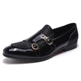 Hnzxzm Mens Wedding Loafers Gentlemen Party Dress Shoes Patent Leather with Horse Hair Casual Monk Strap Formal Shoes for Men