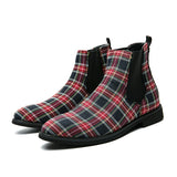 Men Classic Chelsea Boots Personality Color-blocking Plaid Round Toe Low-heeled Slip-on Fashion Casual Street Daily Men Shoes