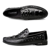 Men Casual Shoes Genuine Leather Crocodile pattern cowhide Luxury Brand Fashion Breathable fashion Shoes Slip On soft Moccasins