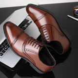 Hnzxzm Men Oxford Shoes Brown Black Square Toe Brogue Carving Lace Up Fashion Business Casual Wedding Daily Dress Shoes