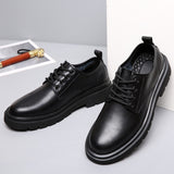 2022 Fashion Genuine Leather Shoes Men Business Shoes Thick Sole Cow Leather Mens Casual Shoes Brand Male Footwear Black A4415