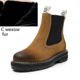 Women's Chelsea Boots Genuine Leather Autumn Winter Trend Thick-soled Women Ankle Boots All-match Marton Boots Ladies