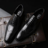 Classic Style Cow Leather Elegant Brogue Shoes Men Lace Up Pointed Toe Breathable Footwear for Men High Quality Size 39-46