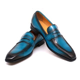 Size 39-47 Handmade Mens Penny Loafers Genuine Leather Light Blue Men Dress Shoes Wedding Party Slip On Shoes Italian Fashion