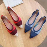 New Flats Knitted Single Work Women's Summer 2022 Pumps Splicing Net Pointed Toe Pregnant Slip-On Work Sexy Ladies Pump Shoes