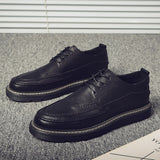 New Fashion Brogues Men Casual Shoes Flat Thick Sole Male Footwear Black Autumn Ealry Winter Shoes A4834