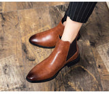 Hnzxzm New Brown Chelsea Boots for Men Black Business Handmade Men's Short Boots Round Toe Slip-On Ankle Boots Free Shipping