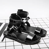 Hnzxzm Sandals for Men Black White Color Pu Leather Classics Casual Beach Designer Sandalias Double Buckle Summer Slippers Light Shoes