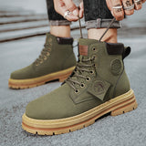 Hnzxzm High Top Boots Men Leather Shoes Fashion Motorcycle Ankle Military Boots For Men Winter Boots Man Shoes Lace-Up Botas Hombre