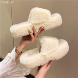 Hnzxzm Plus Size Women Fur Slippers Platform 2023 Indoor Non Slip Rubber Fashion Flat Ladies House Shoes Ytmtloy Zapatillas Mujer Casa