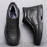High Quality Leather Autumn Winter Men Boots Warm Plush Snow Boots Outdoor Fur Motorcycle Boots Ankle Boots Men's Shoes Size 47