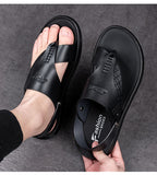 Hnzxzm Genuine Leather Summer Shoes Men Sandals Flip Flops Flat Mens Beach Sandals Male Summer Holiday Shoes Black Footwear A4484