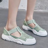 Hnzxzm Summer Shoes Women Flats Thick Sole Women Casual Shoes Breathable Cloth Brand Ladies Footwear White Green A4524