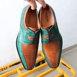 Size 7-13 Luxury Men Dress Shoes Real Leather Handmade Green Brown Lace Up Mens Brogue Derby Shoes Wedding Oxford Shoes for Men