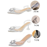 Hnzxzm New Summer Women Pumps High Heels Bling Crystal Shoes Sexy Pointed Toe Ladies Party Dress Shoes Transparent Slippers