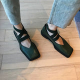 Hnzxzm Chain Flats Sandals Women Shoes Spring Summer New Chunky Mary Janes Shoes Designer Retro Dress Square Toe Mujer Zapatos