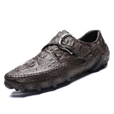 Men Casual Shoes Genuine Leather Crocodile pattern cowhide Luxury Brand Fashion Breathable Driving Shoes Slip On Comfy Moccasins